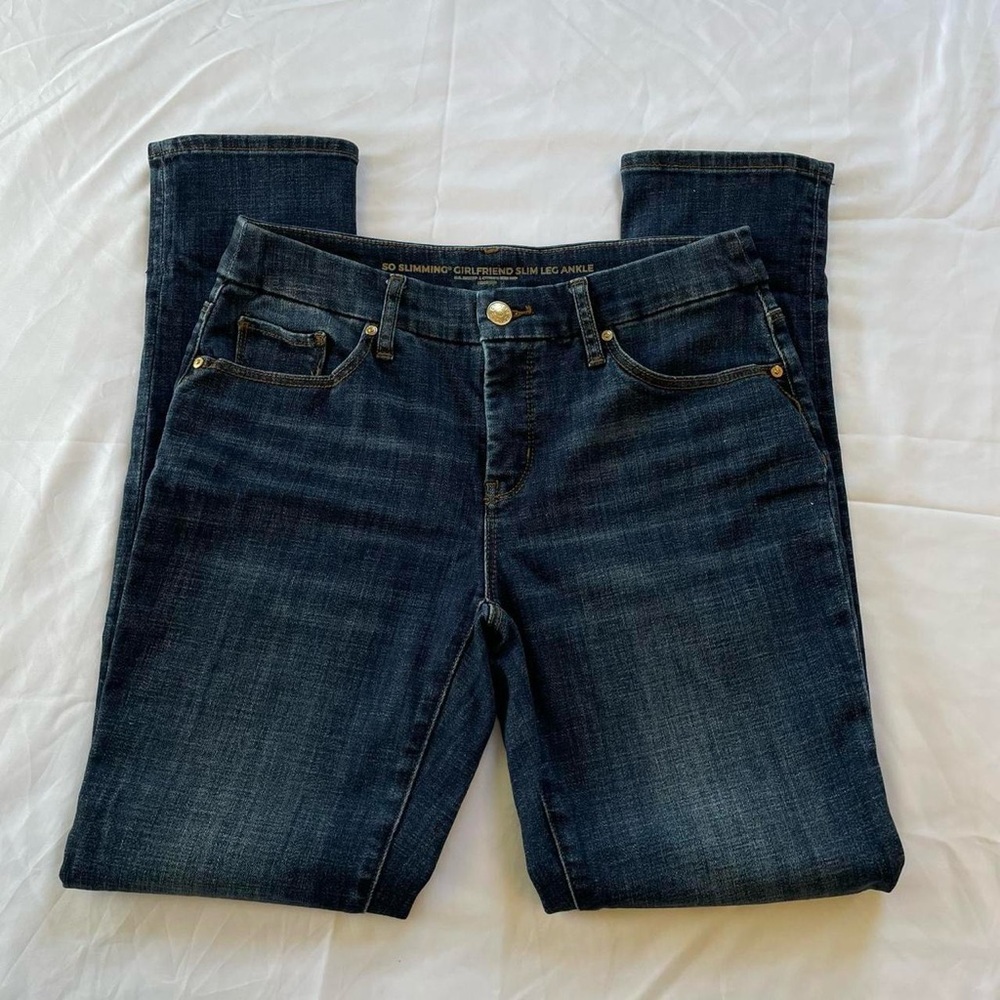 Chico’s - Dark Wash Blue So Slimming Girlfriend Slim Leg Ankle Jeans Petite